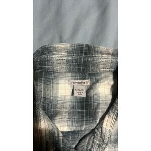 Carhartt Women's Flannel Shirt L 12/14 Blue Gray Plaid Long Sleeve